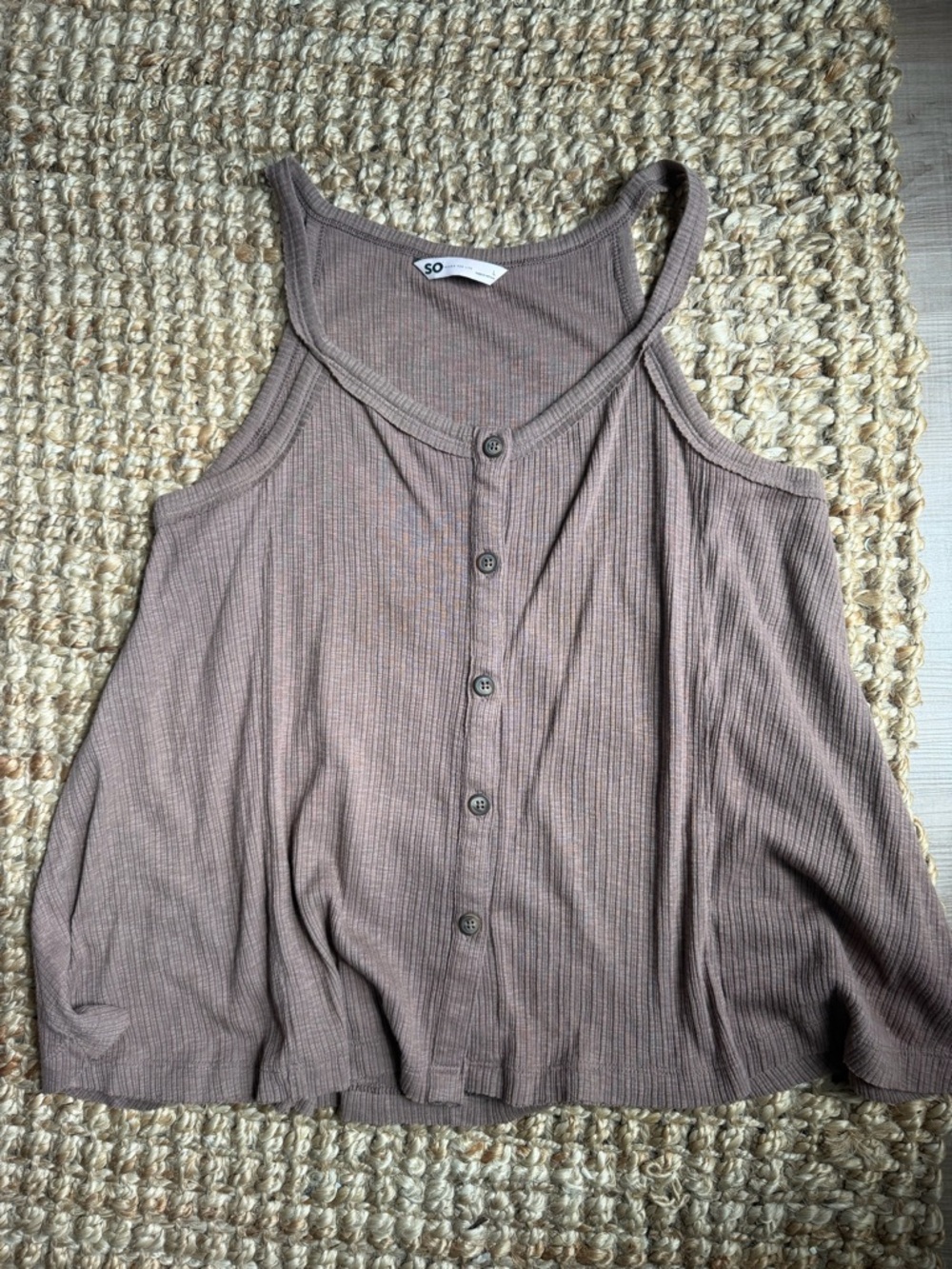 SO Button-Front Ribbed Tank in Taupe